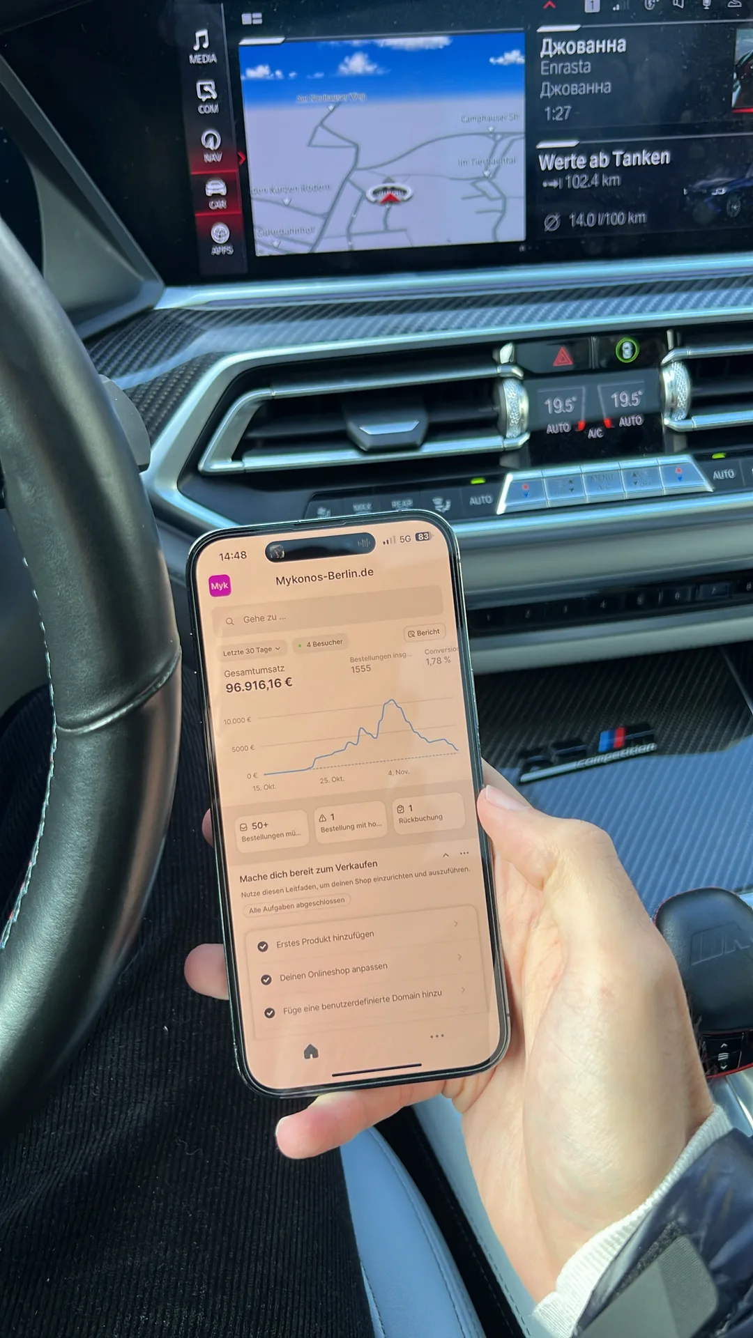 BMW neben Shopify Dashboard — Business und Lifestyle